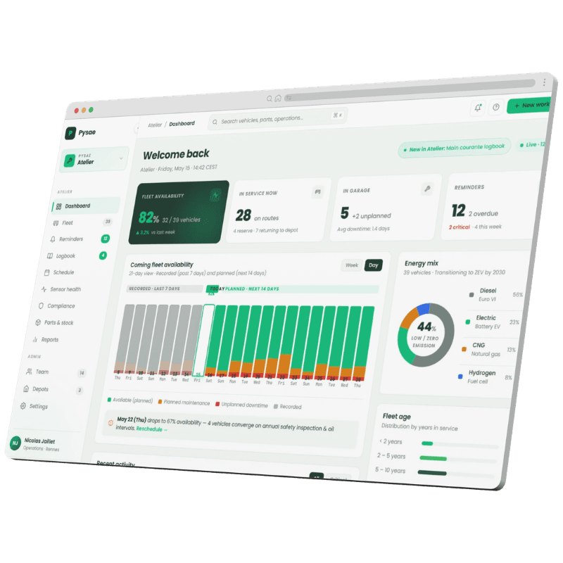 Pysae Atelier fleet maintenance dashboard